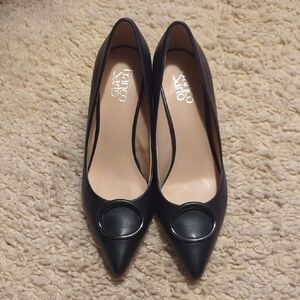 Franco Sarto Women's Black Leather Wedge Heels with Circular Accent